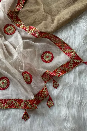 White Color Bandhani patch gota work  Kota doriya Saree