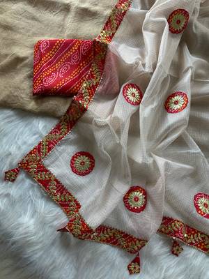 White Color Bandhani patch gota work  Kota doriya Saree 4