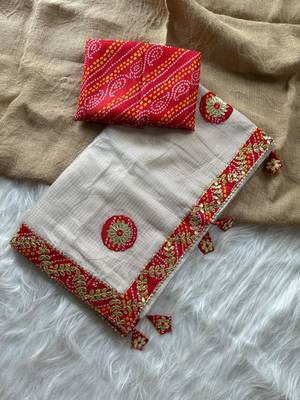 White Color Bandhani patch gota work  Kota doriya Saree 5