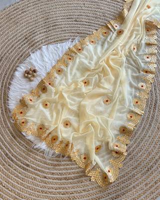 Cream Color  Gota Patti  Work  Georgette Silk Saree 1