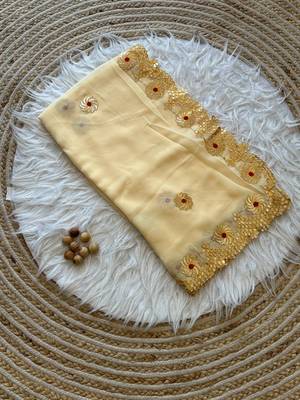 Cream Color  Gota Patti  Work  Georgette Silk Saree 3