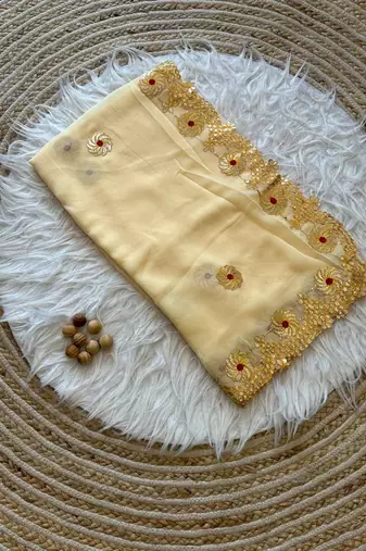 Cream Color  Gota Patti  Work  Georgette Silk Saree