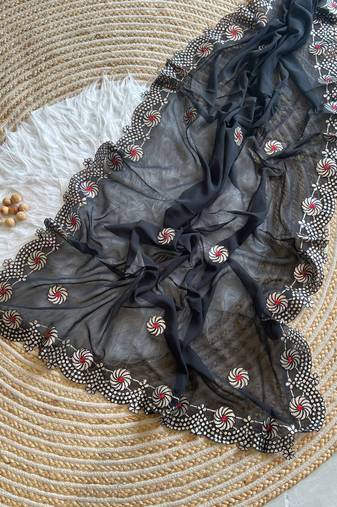 Black Color  Gota Patti  Work  Georgette Silk Saree