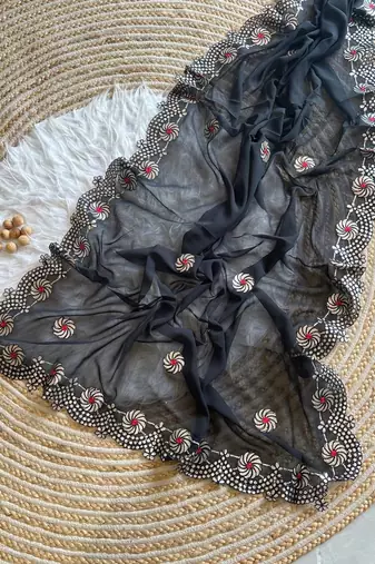 Black Color  Gota Patti  Work  Georgette Silk Saree