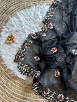 Black Color  Gota Patti  Work  Georgette Silk Saree 2