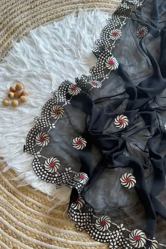 Black Color  Gota Patti  Work  Georgette Silk Saree