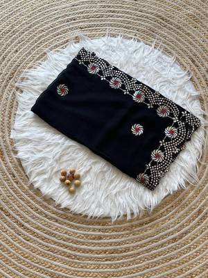 Black Color  Gota Patti  Work  Georgette Silk Saree 3