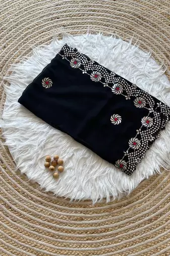 Black Color  Gota Patti  Work  Georgette Silk Saree