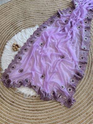 Lavender Color  Gota Patti  Work  Georgette Silk Saree 1