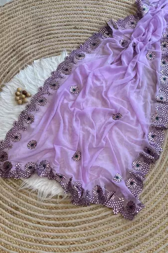 Lavender Color  Gota Patti  Work  Georgette Silk Saree