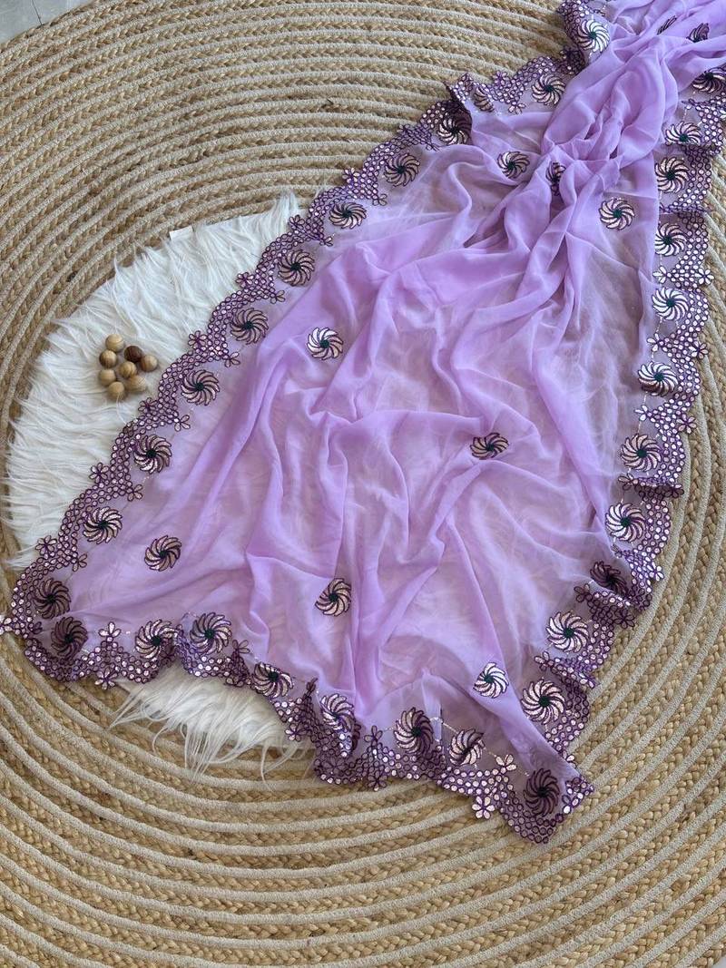 Lavender Color  Gota Patti  Work  Georgette Silk Saree