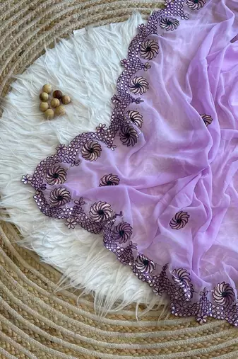 Lavender Color  Gota Patti  Work  Georgette Silk Saree