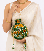 Multicolor pearl handle traditional patola with foil prints batwa