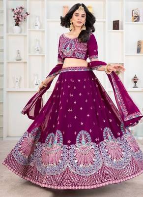 Elegant Faux Georgette Sequins Embroidered Semi-Stitched Lehenga Choli with Dupatta 2
