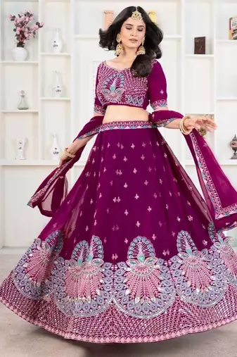 Elegant Faux Georgette Sequins Embroidered Semi-Stitched Lehenga Choli with Dupatta