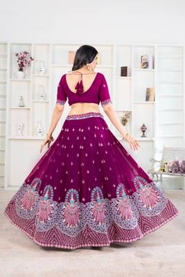 Elegant Faux Georgette Sequins Embroidered Semi-Stitched Lehenga Choli with Dupatta 3