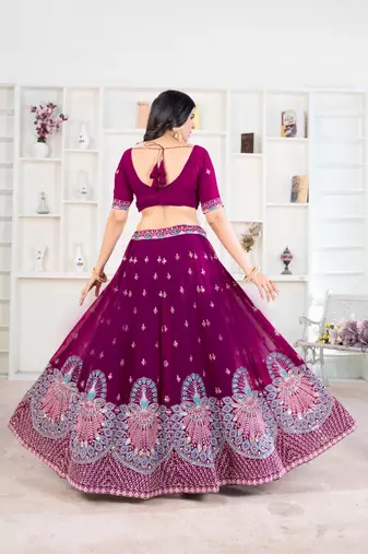 Elegant Faux Georgette Sequins Embroidered Semi-Stitched Lehenga Choli with Dupatta