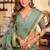 Sea green kolkata cotton litchi work zari border with tassels saree with blouse