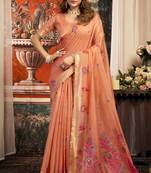 Peach cotton zari border with tassels saree with blouse
