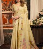 Cream cotton zari border with tassels saree with blouse