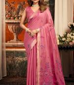 Pink cotton zari border with tassels saree with blouse