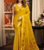 Mustard cotton zari border with tassels saree with blouse