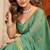 Sea green cotton zari border with tassels saree with blouse