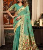 Sea green silk blend paithani woven saree with blouse