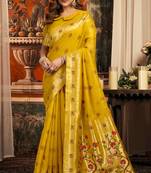 Mustard silk blend paithani woven saree with blouse