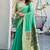 Sea green cotton jacquard woven with zari border & tassels saree with blouse