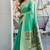 Sea green cotton jacquard woven with zari border & tassels saree with blouse