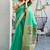Sea green cotton jacquard woven with zari border & tassels saree with blouse