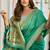 Sea green cotton jacquard woven with zari border & tassels saree with blouse