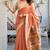 Peach cotton jacquard woven with zari border & tassels saree with blouse