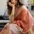 Peach cotton jacquard woven with zari border & tassels saree with blouse