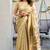 Cream cotton jacquard woven with zari border & tassels saree with blouse