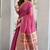 Pink cotton jacquard woven with zari border & tassels saree with blouse