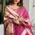 Pink cotton jacquard woven with zari border & tassels saree with blouse