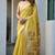 Yellow cotton jacquard woven with zari border & tassels saree with blouse