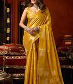 Mustard heavy tissue allover cow woven butta with tassels saree with blouse