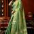 Sea green heavy tissue allover cow woven butta with tassels saree with blouse