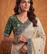 Cream Color Dori And Gotta Pati Work Silk Blend Saree