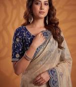 Cream Color Dori And Gotta Pati Work Silk Blend Saree