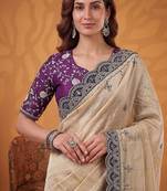 Cream Color Dori And Gotta Pati Work Silk Blend Saree