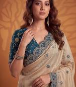 Cream Color Dori And Gotta Pati Work Silk Blend Saree