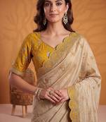Cream Color Dori And Gotta Pati Work Silk Blend Saree