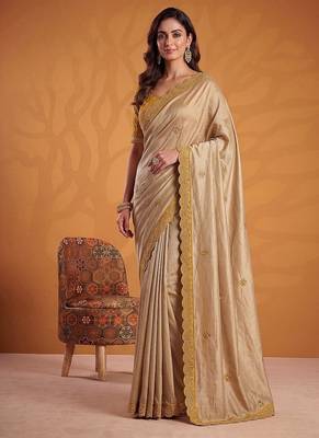 Cream Color Dori And Gotta Pati Work Silk Blend Saree 4