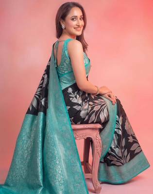 BLACK georgette saree with blouse 2