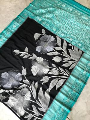 BLACK georgette saree with blouse 3