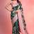 GREEN crepe georgette saree with 3 ply zari pallu & floral silver weaves